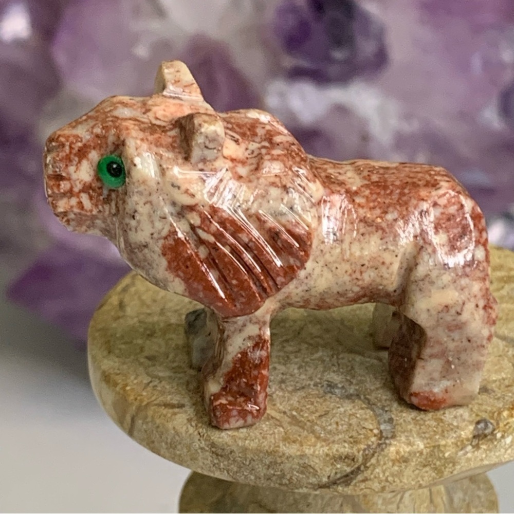 Miniature LION Stone Carving Mini Figurine Steatite Soapstone Animal Figure 1.5"